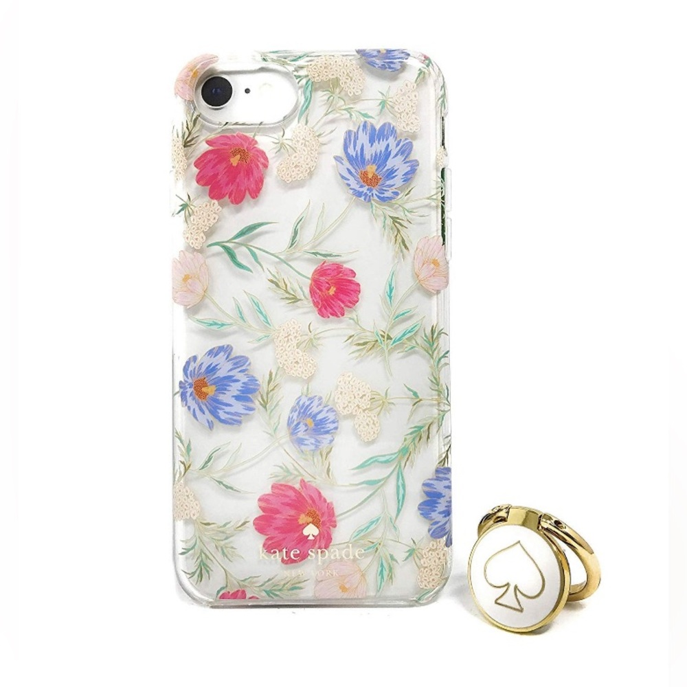 Kate Spade Hybrid Case & Attachable Ring Stand for iPhone 8/7/6s Clear/Flowers